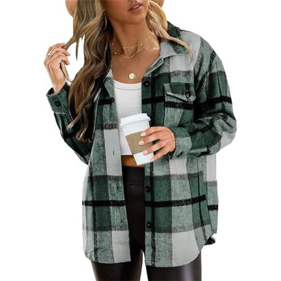 Women’s Casual Plaid Flannel Shacket – Button-Down, Long Sleeve Jaclet - Picture 4 of 7
